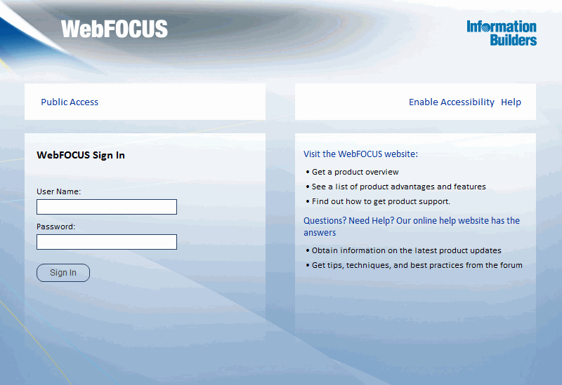 WebFOCUS Sign In page