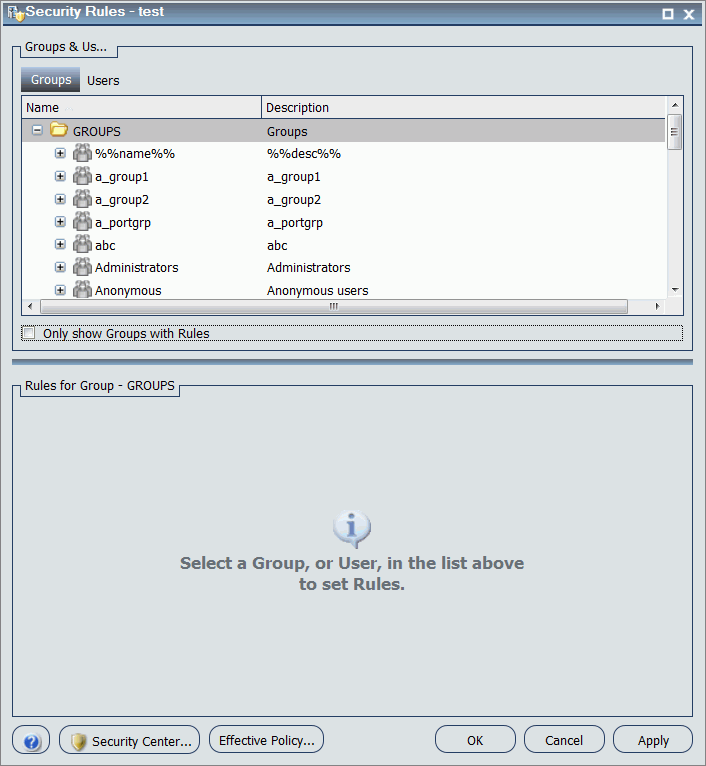 Dialogbox Sicherheitsregeln