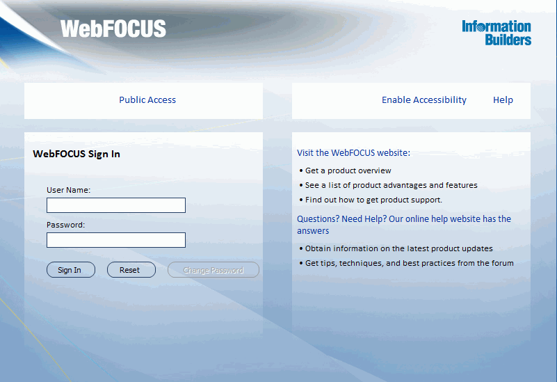 WebFOCUS-Anmeldeseite