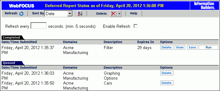 Hintergrund-Reportstatus-Fenster