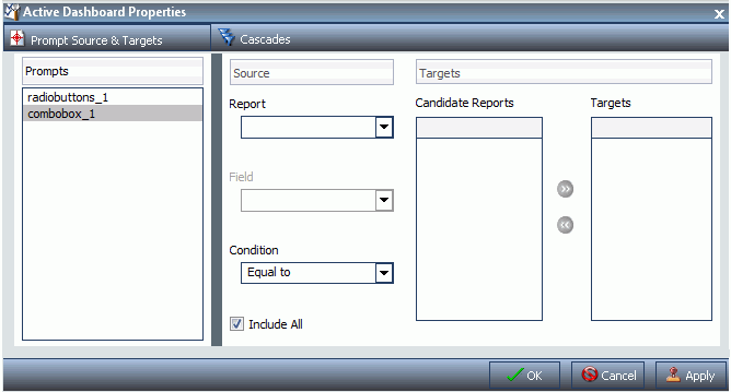 Dialogbox Active Dashboard-Eigenschaften mit der Kombobox 1 markiert
