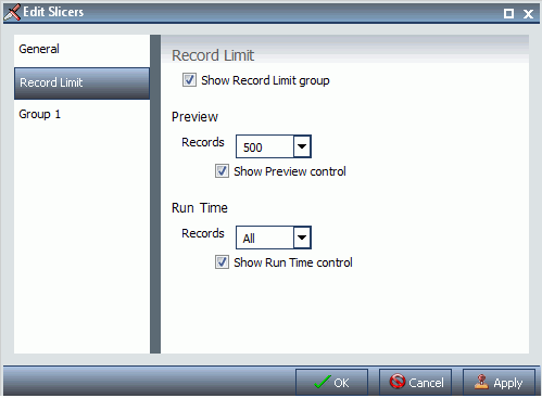 Dialogbox Slicer bearbeiten Tab Datensatzlimit