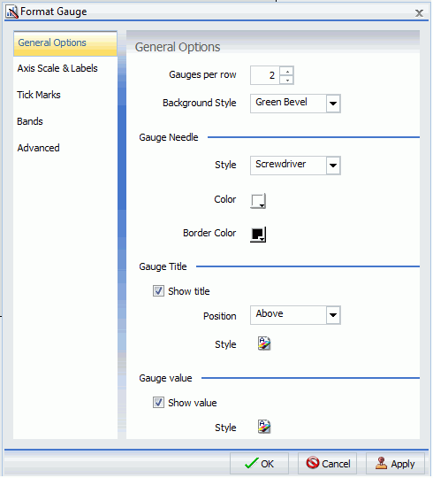 Dialogbox Messuhr formatieren Tab Allgemeine Optionen
