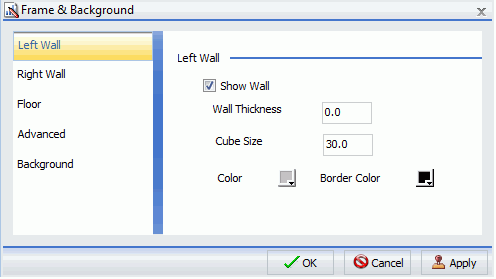 Dialogbox 3D-Diagramm Rahmen und Hintergrund Tab Linke Wand