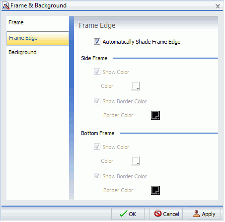 Dialogbox Rahmen & Hintergrund Tab Rahmenrand für Kreisdiagramme