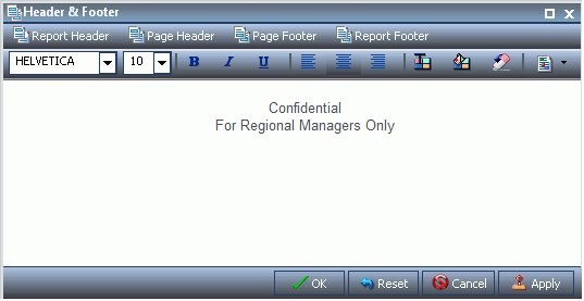 Dialogbox Reportseitenkopfzeile