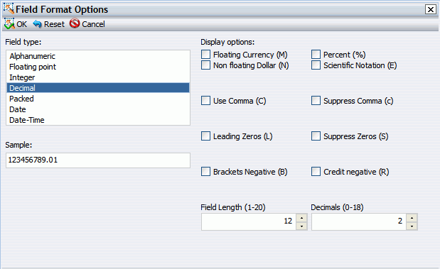 Feldformatoptionen-Dialogbox
