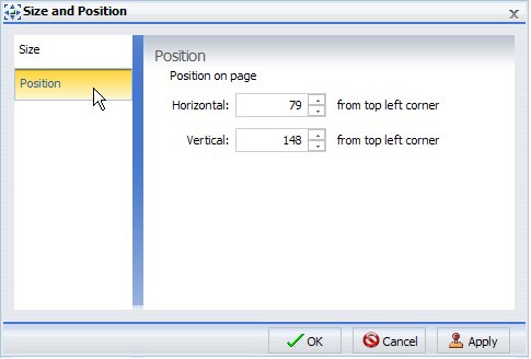 Dialogbox Größe und Position Tab Position