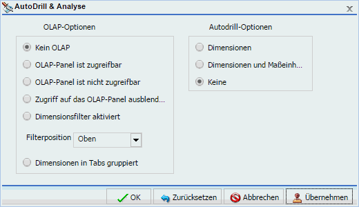 Auto-Drill- und Analyse-Dialogbox