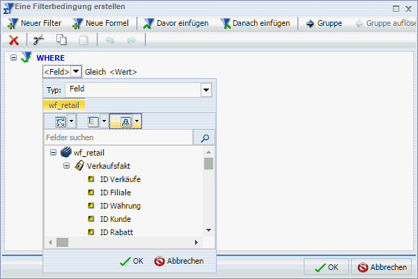 Feldliste in einer Datenhierarchie