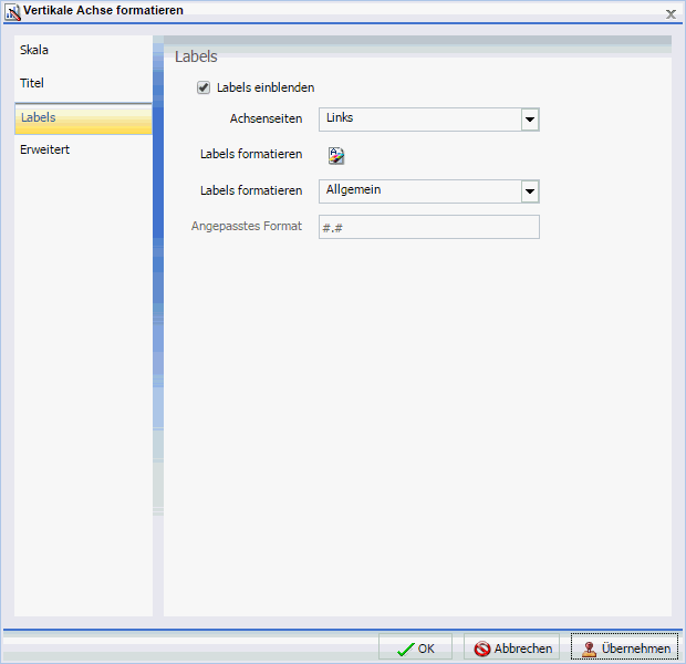 Dialogbox Achse formatieren Tab Labels