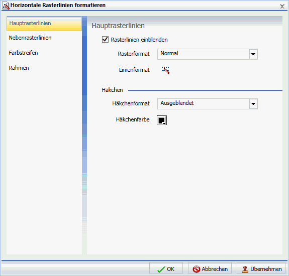 Dialogbox Rasterlinien formatieren Tab Hauptrasterlinien