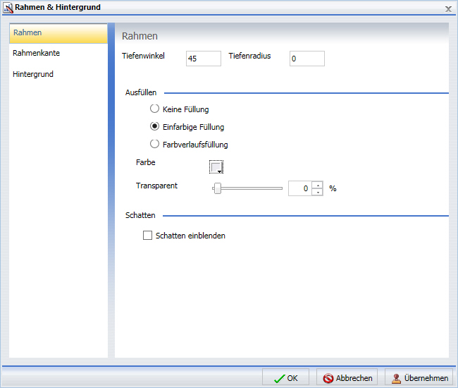 Dialogbox Rahmen und Hintergrund Tab Rahmen