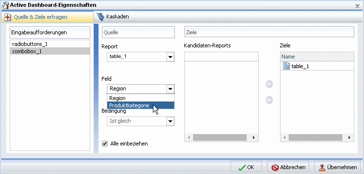 Active Dashboards-Eingabeaufforderungen mit neuem Feld