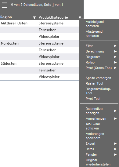 Active Report mit Active-Optionenmenü