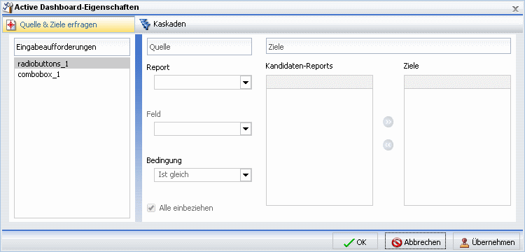 Dialogbox Active Dashboard-Eigenschaften mit der Eingabeaufforderung Optionsfeld 1 markiert