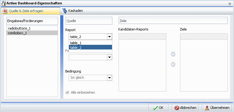 Tabelle 2 Report ausgewählt für Kombobox