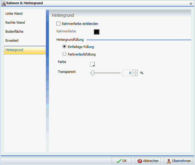 Dialogbox Rahmen und Hintergrund Tab Hintergrund