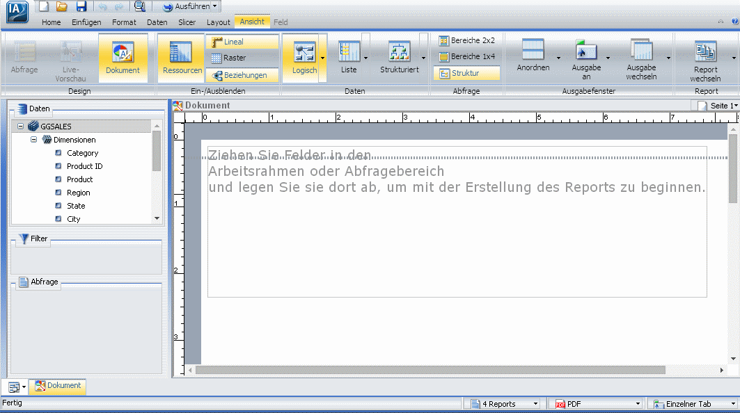 Leerer InfoAssist-Zeichenbereich in der Dokument-Ansicht