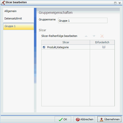 Dialogbox Slicer bearbeiten Tab Gruppe