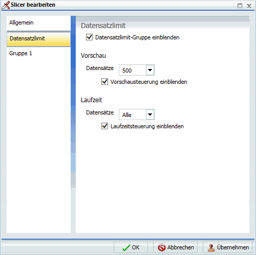 Dialogbox Slicer bearbeiten Tab Datensatzlimit