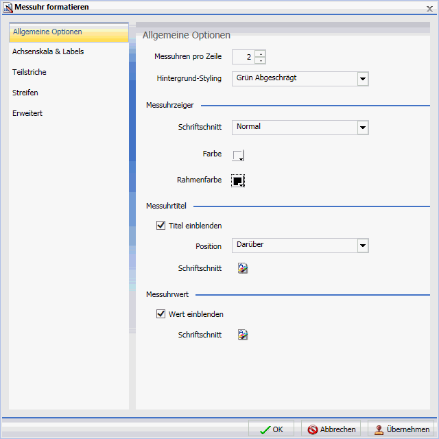 Dialogbox Messuhr formatieren Tab Allgemeine Optionen