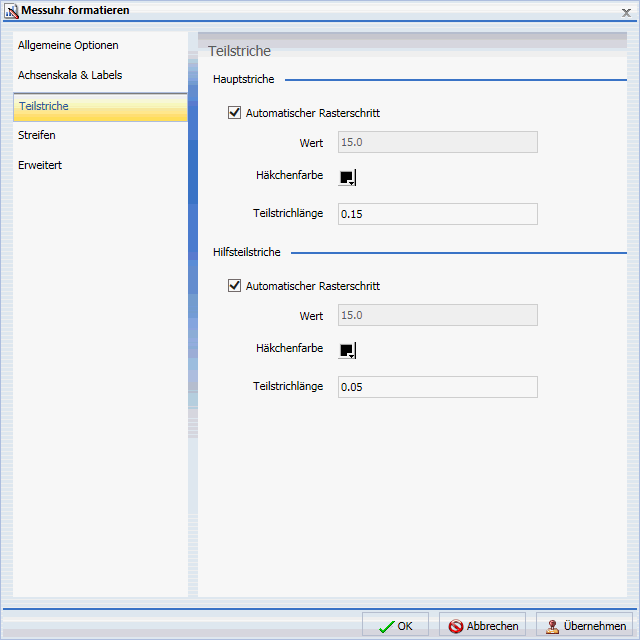 Dialogbox Messuhr formatieren Tab Strickmarkierungen