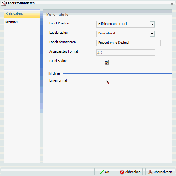 Dialogbox Labels formatieren Tab Kreisdiagrammlabels