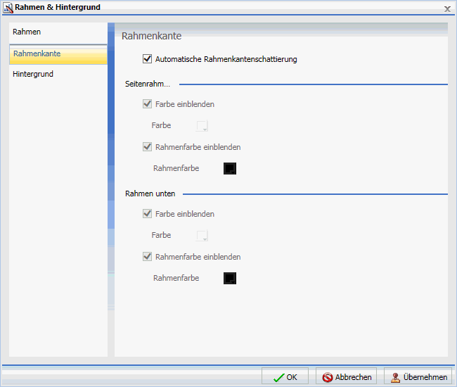 Dialogbox Rahmen und Hintergrund Tab Rahmenrand
