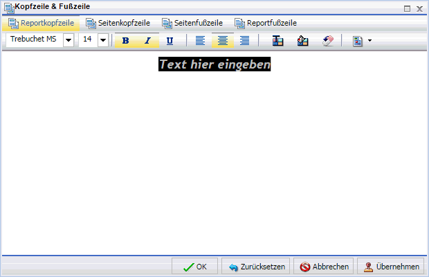 Dialogbox Kopfzeile und Fußzeile