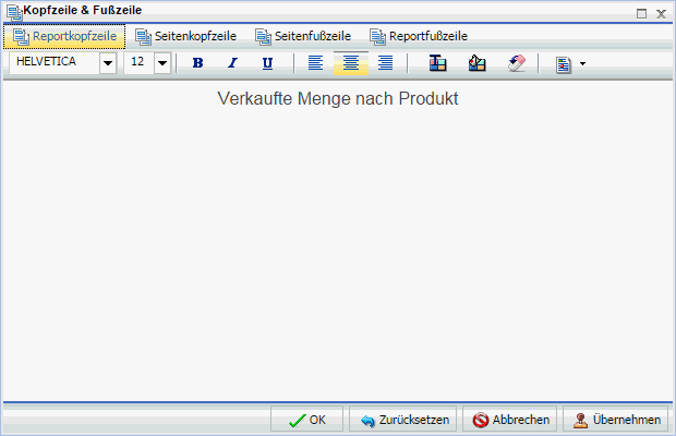 Dialogbox Reportkopfzeile