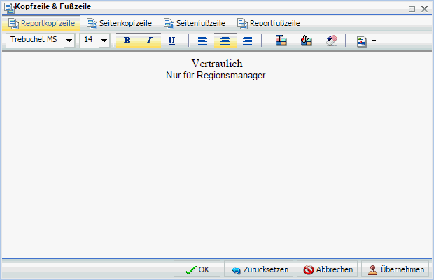 Dialogbox Reportseitenkopfzeile