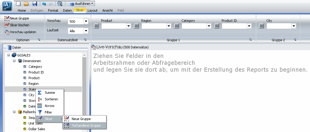 Vorhandene Slicer-Gruppe