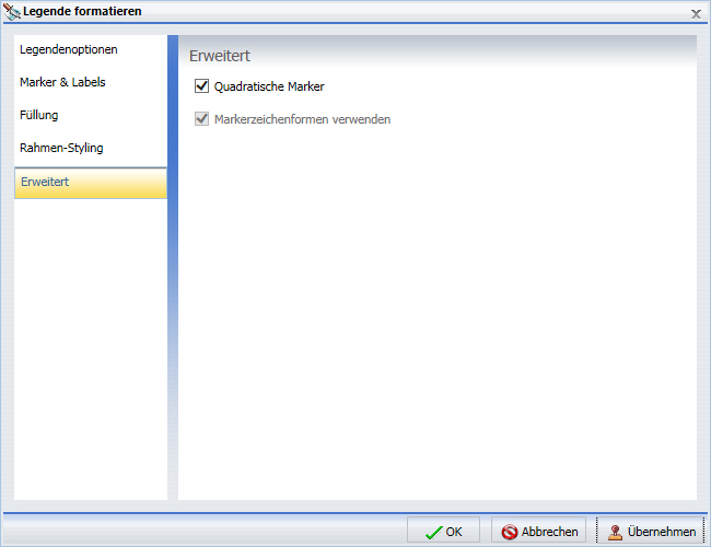 Dialogbox Legende formatieren Tab Erweitert