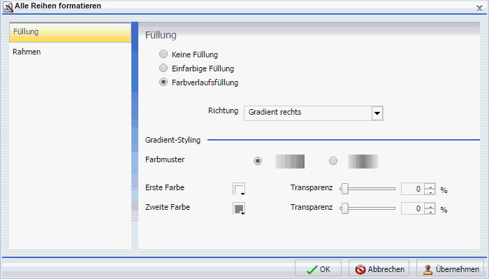 Dialogbox Reihe formatieren Tab Füllung