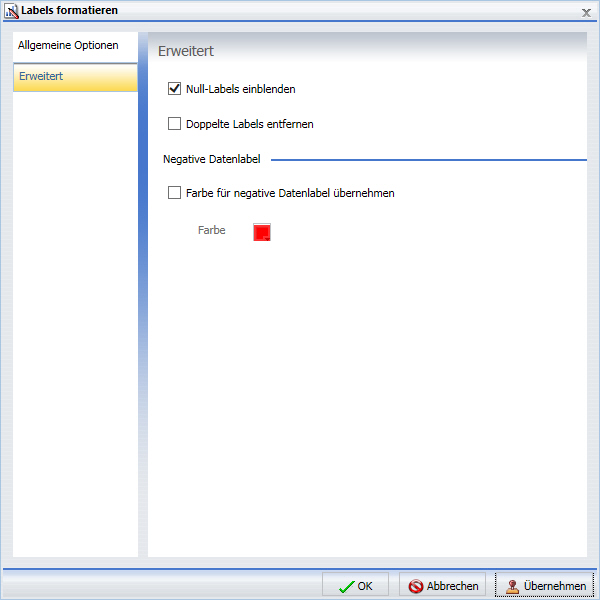 Dialogbox Labels formatieren Tab Erweitert