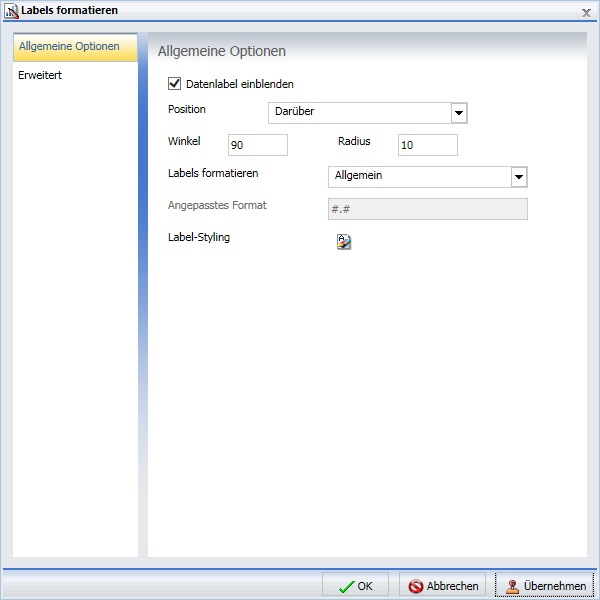 Dialogbox Labels formatieren Tab Allgemeine Optionen
