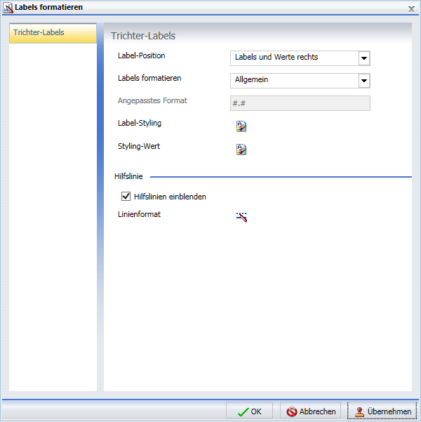 Dialogbox Labels formatieren Tab Trichterlabels