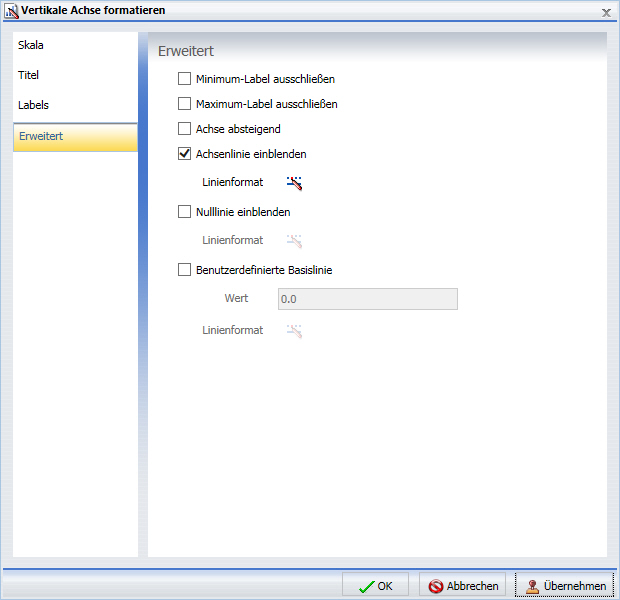 Dialogbox Achse formatieren Tab Erweitert
