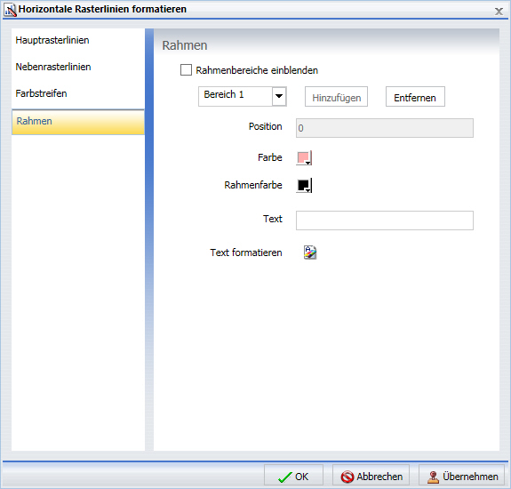 Dialogbox Rasterlinien formatieren Tab Rahmen