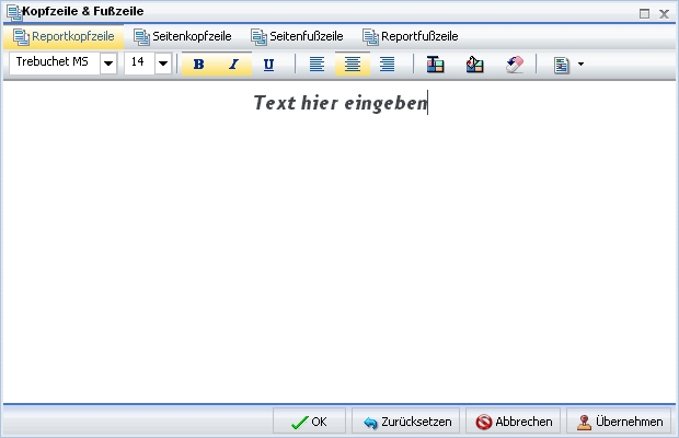 Dialogbox Kopfzeile und Fußzeile