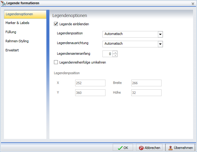 Dialogbox Legende formatieren Tab Legendenoptionen