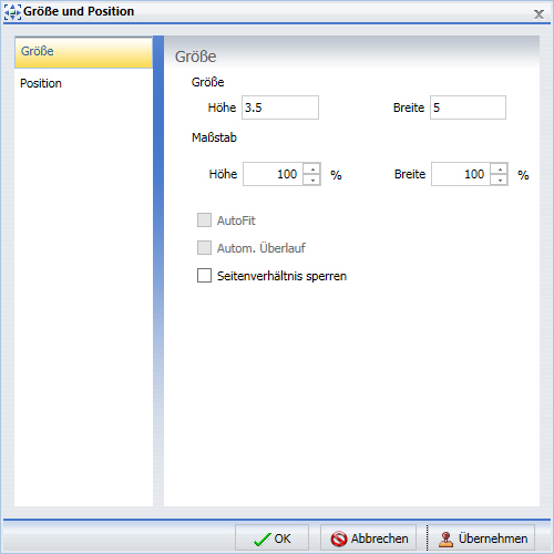 Dialogbox Größe und Position