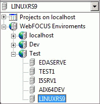 cuadro de lista desplegable de entornos WebFOCUS