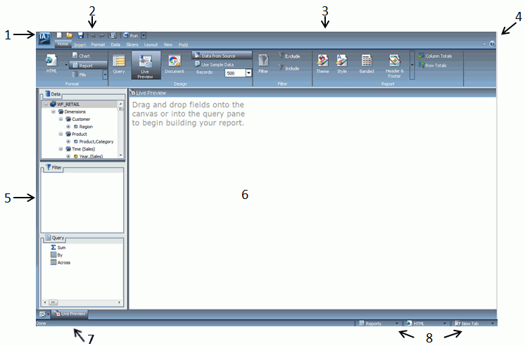 Ventana de la aplicación InfoAssist con anotaciones