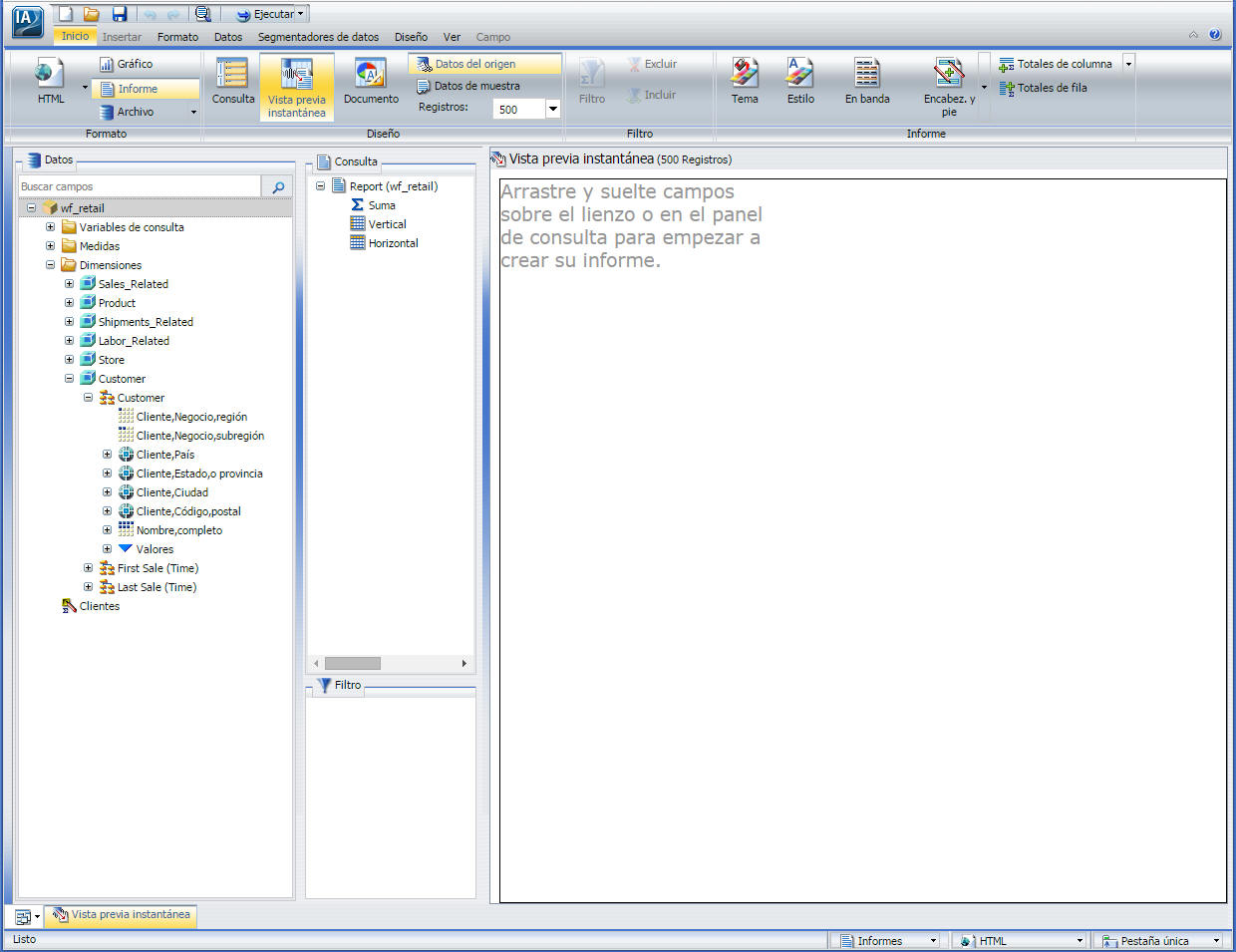 Ventana de la aplicación InfoAssist con anotaciones