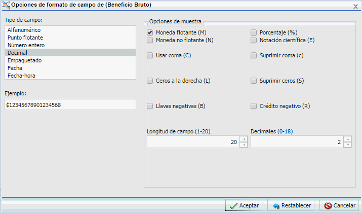 Cuadro de diálogo Opciones de formato de campos
