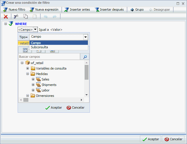 lista desplegable Tipo