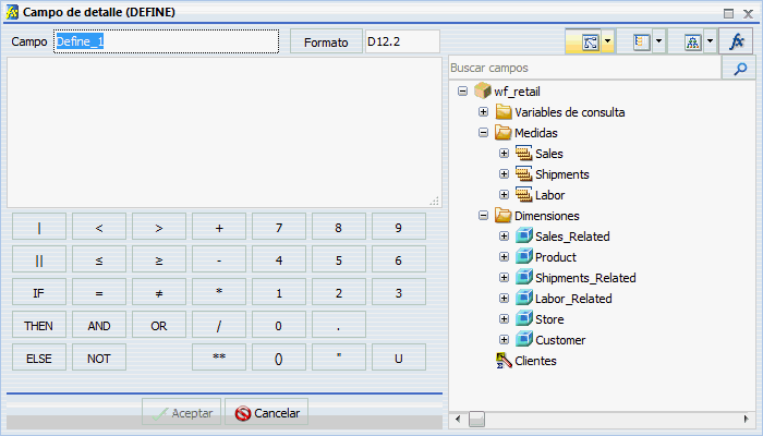 Cuadro de diálogo Detalle Define