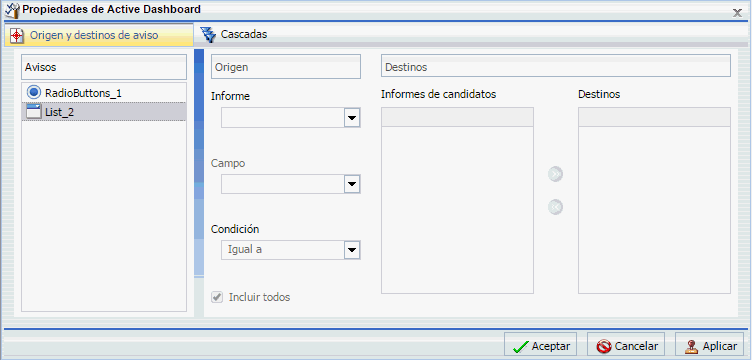 Cuadro de diálogo Propiedades de cuadro de mandos activo con Combo Box 1 resaltado